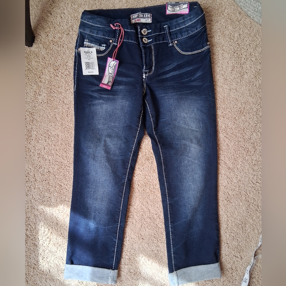 Amethyst Body Con Jeans, Skinny Capri